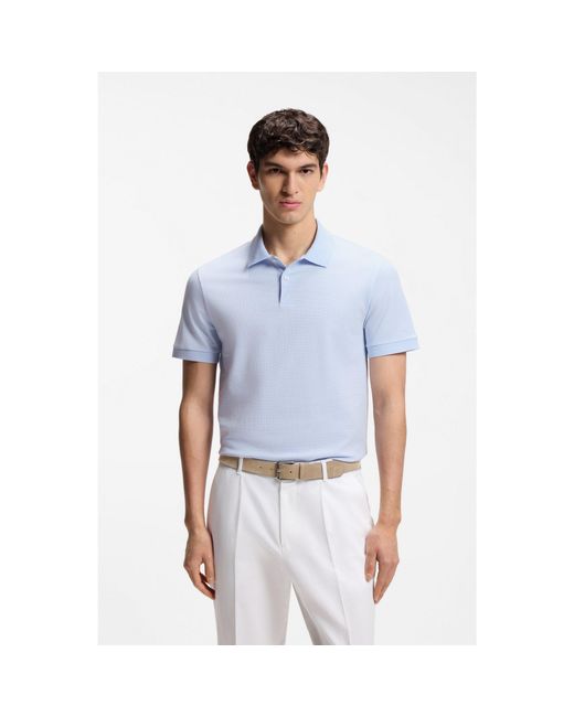 Boss Blue Cotton Polo Shirt With Bubble Structure for men
