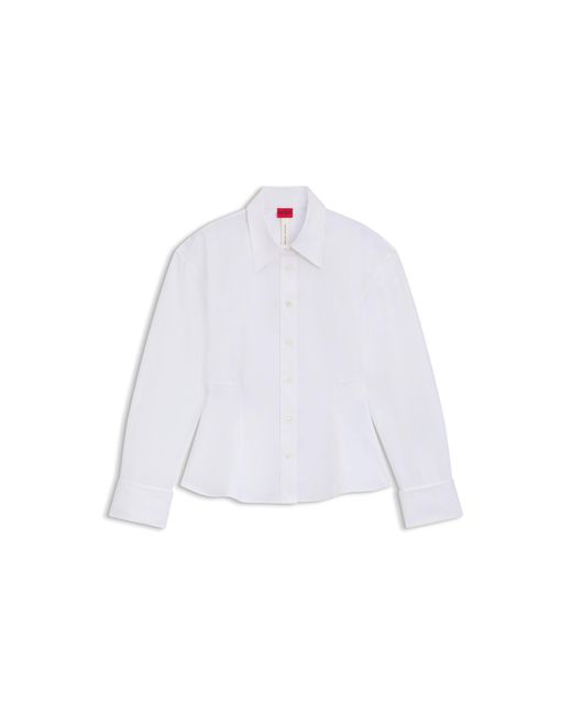 HUGO White Relaxed-Fit Blouse With Peplum Hem