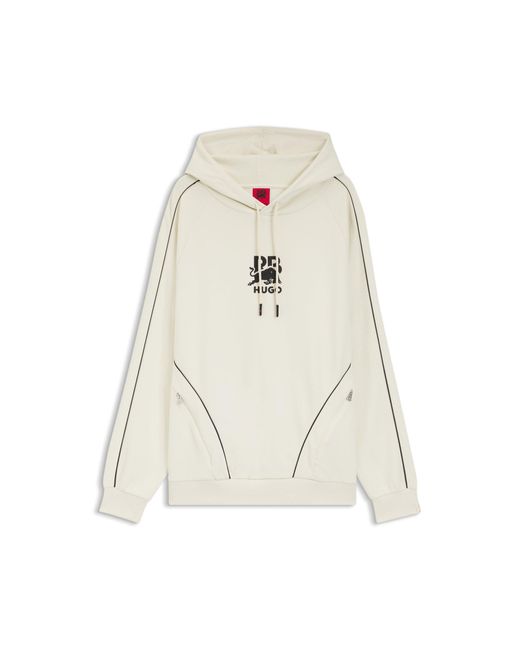 HUGO White X Rb Stretch-Cotton Hoodie With Bull Motif for men