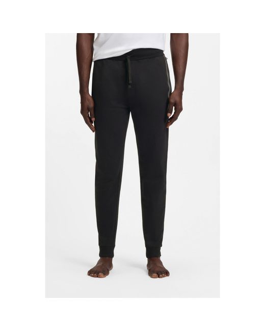 Boss Black Cotton-Terry Tracksuit Bottoms With Logo And Stripe for men