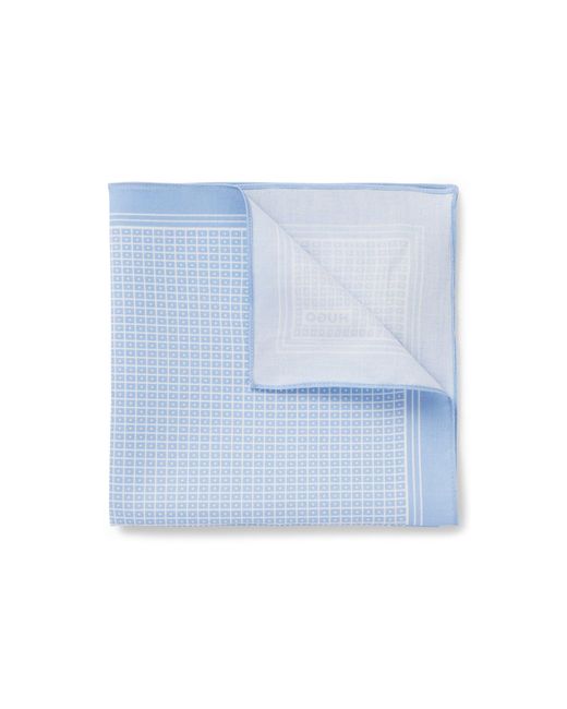 HUGO Blue Cotton Pocket Square With Printed Branding for men