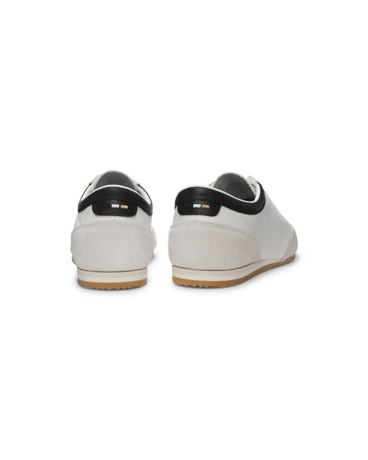 Boss White Leather Trainers With Suede Trims for men