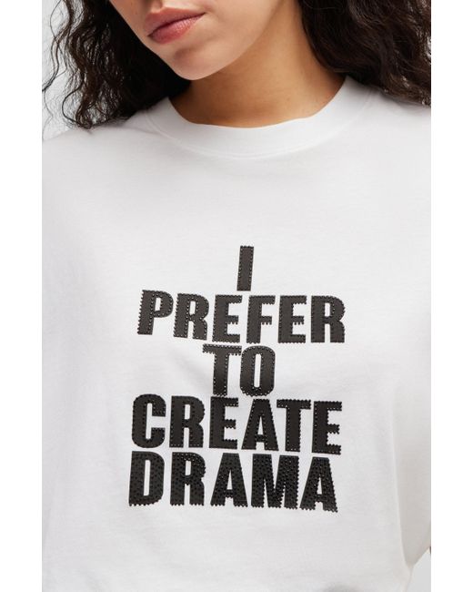 Boss White Regular-Fit T-Shirt aus Baumwoll-Jersey mit Slogan-Print