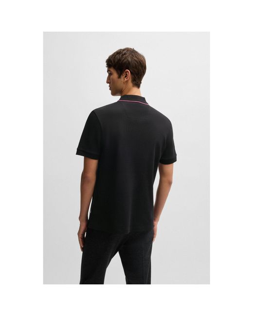 Boss Black Structured-Cotton Polo Shirt With Zip Placket for men