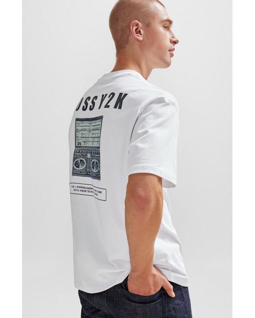 Boss White Cotton-jersey Oversized-fit T-shirt With Seasonal Artwork for men
