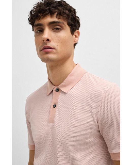 Boss Slim-Fit Poloshirt aus merzerisierter Baumwolle in zweifarbiger Optik in Pink für Herren