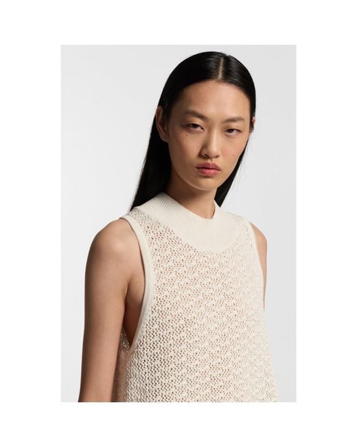 Boss Natural Knitted Cotton Top With Micro-Lace Structure