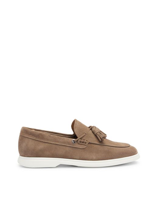 Boss Brown Suede Slip-on Loafers With Tassel Trim for men