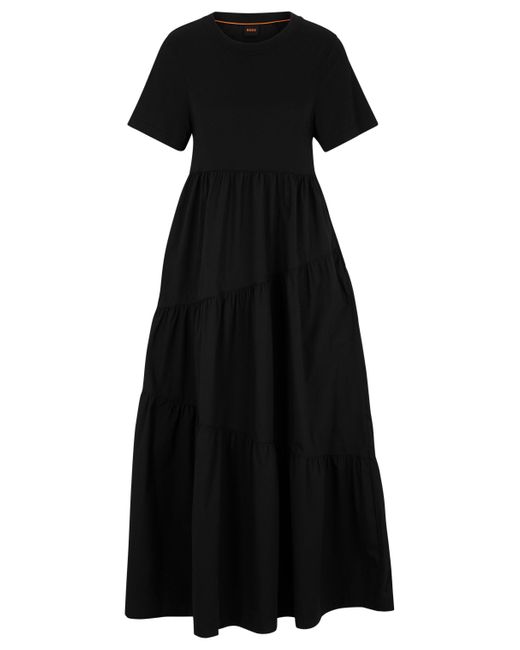 Boss Black Kleid aus Baumwoll-Jersey mit asymmetrisch gestuftem Rock