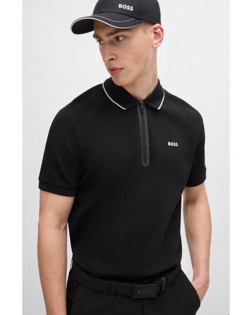 Boss Black Structured-cotton Polo Shirt With Contrast Logo for men