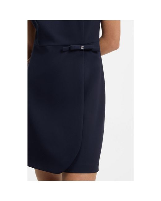 HUGO Blue A-Line Dress With Logo Bow Detail