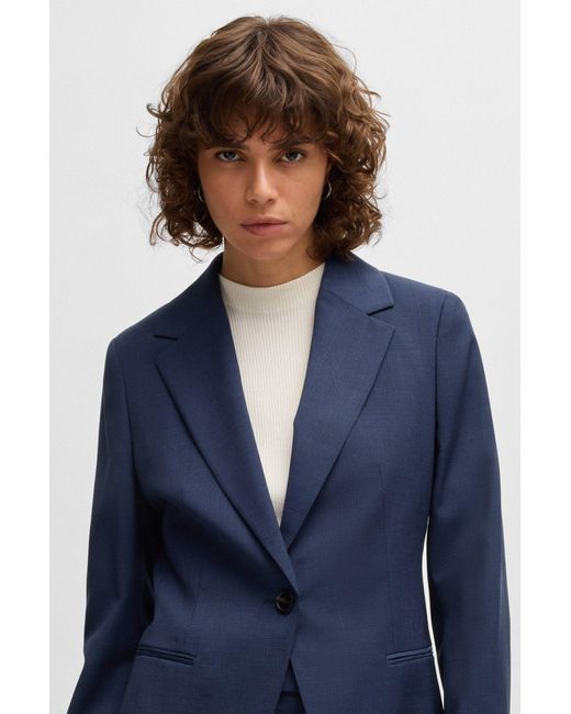 Boss Blue Regular-Fit Blazer Aus Fein Karierter Schurwolle
