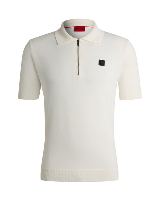 HUGO White Zip-neck Polo Shirt With Stacked Logo for men