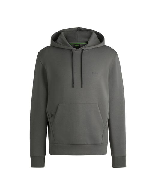 Boss Gray Stretch-Cotton Hoodie With Sandwich Logo for men