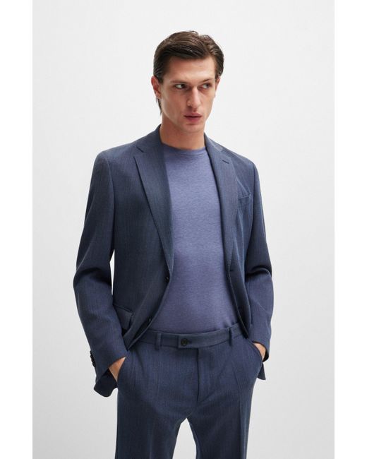 Boss Blue Slim-fit Suit In Micro-patterned Performance Fabric for men