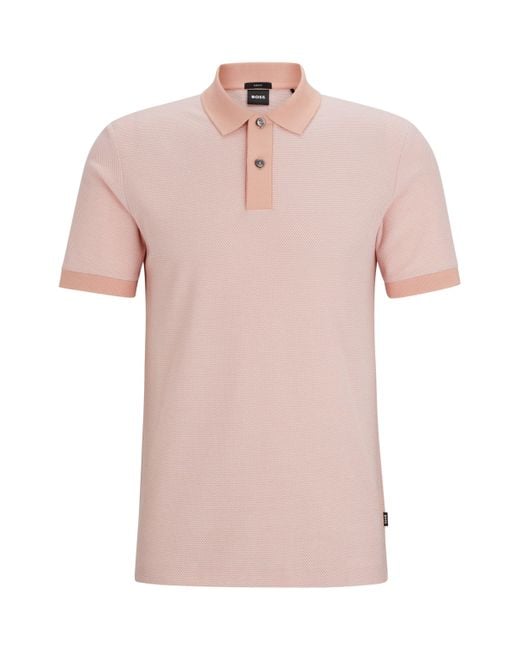 Boss Slim-fit Polo Van Tweekleurig Gemerceriseerde Katoen in het Pink voor heren