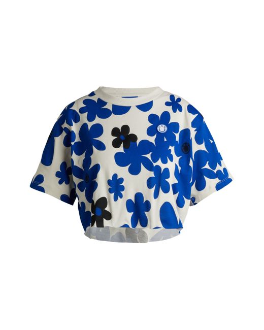 HUGO Relaxed-fit T-shirt Van Katoenen Jersey Met Bloemenprint in het Blue