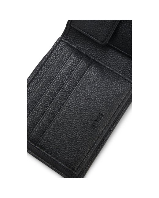 Boss Black Grained Faux-Leather Trifold Wallet With Signature-Stripe Trim for men