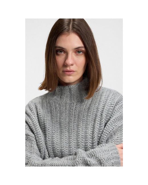 HUGO Gray Knitted Sweater With Ribbed Structure