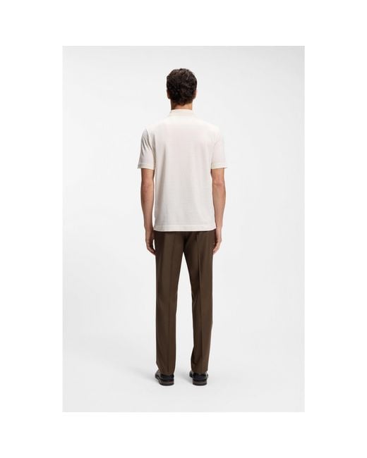 Boss White Zip-Neck Polo Shirt for men