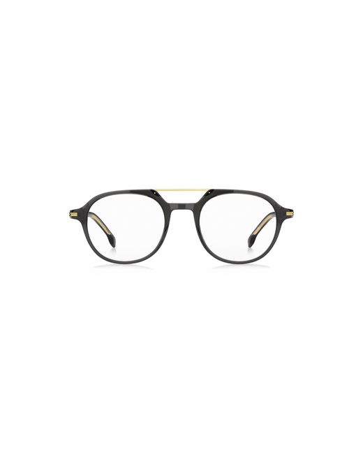 Boss Gray Acetate Optical Frames With-Tone Metal Bridge for men