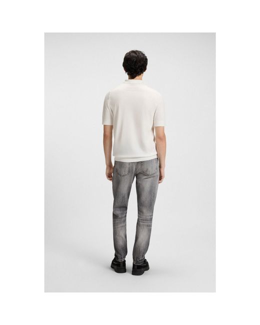 HUGO White Knit Polo With Covered Placket for men