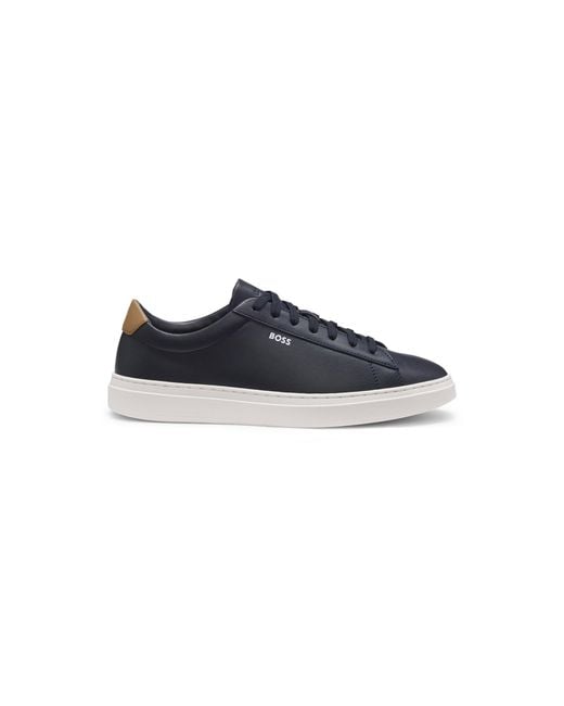 Boss Blue Leather Trainers With Rubber Sole for men