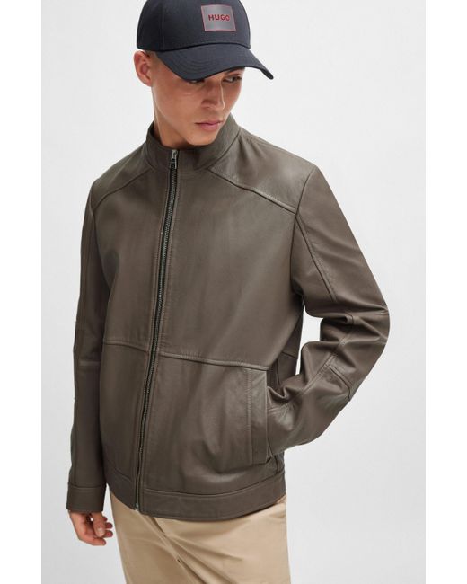 HUGO Extra-slim-fit Leather Jacket With Red Lining in het Brown voor heren