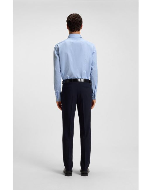 Boss Regular-Fit Overhemd Van Gemakkelijk Te Strijken Gestreept Katoenen Satijn in het Blue voor heren