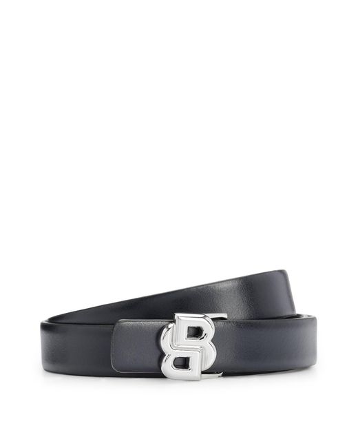 Boss Blue Reversible Leather Belt With Double B Monogram Buckle