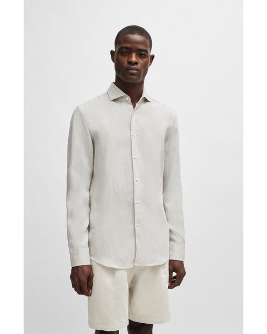 Boss Slim-Fit Hemd aus Leinen mit Cutaway-Kragen in White für Herren