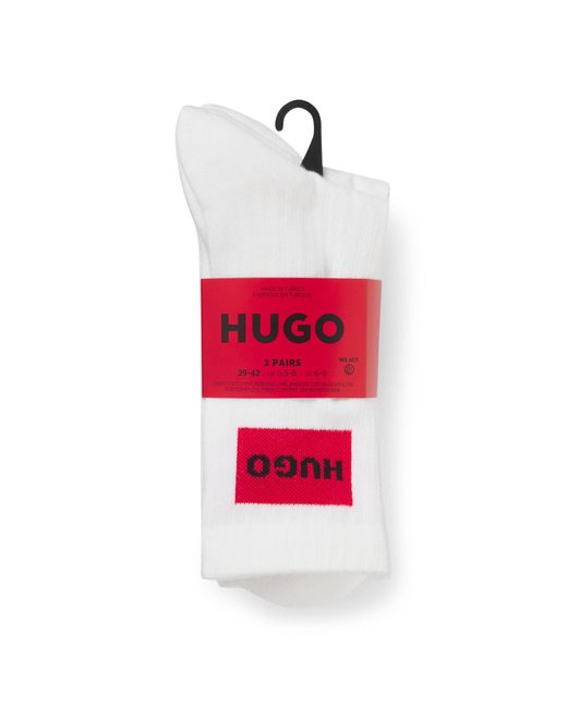 HUGO White Three-Pack Of Short Socks With Logo Labels for men