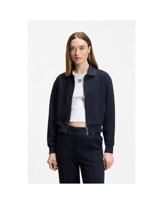 HUGO Blue Zip-Up Sweatshirt With Stacked-Logo Puller