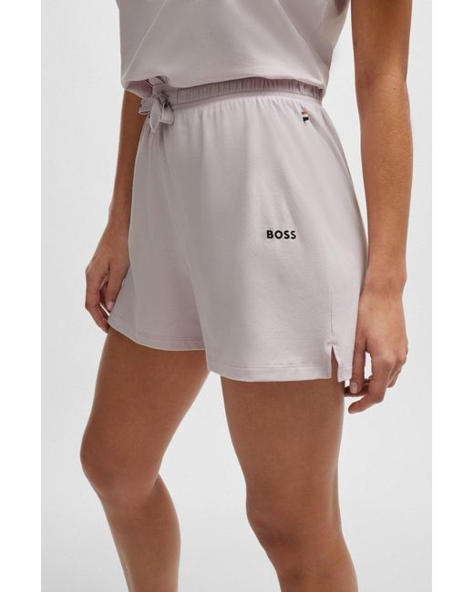 Boss Purple Drawstring Pyjama Shorts In Stretch Cotton With Logo Print
