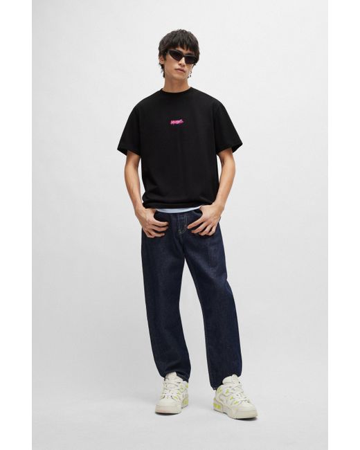 HUGO Relaxed-fit T-shirt Van Katoenen Jersey Met Dubbel Logo in het Black voor heren