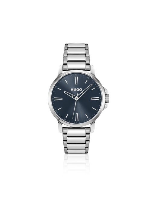 HUGO Blue Dial Watch With Steel Bracelet for men