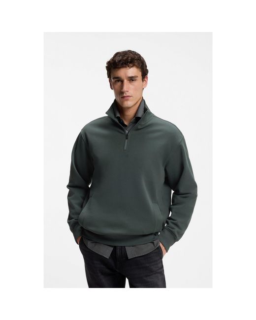 Boss Gray Cotton-Terry Sweatshirt With Quarter Zip for men