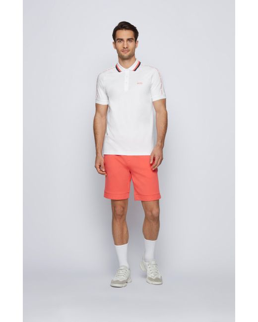 BOSS by HUGO BOSS Slim-fit Polo Shirt In Cotton With Striped Collar in  White for Men | Lyst
