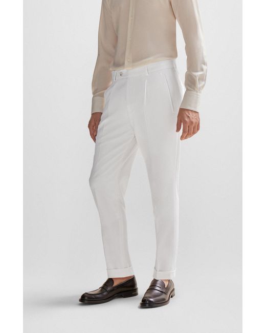 Boss White Relaxed-fit Trousers In Stretch Wool for men