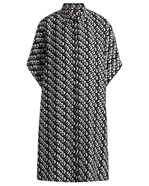 HUGO Black Strandkleid mit kurzen Ärmeln und Allover-Logo-Print