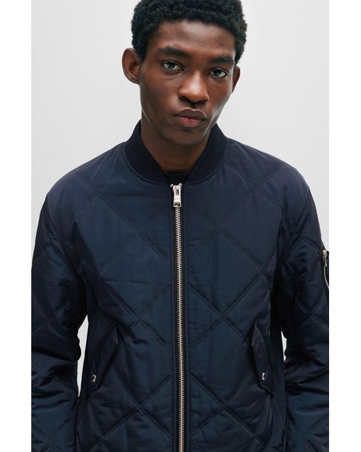 Boss Blue Quilted Regular-fit Jacket With Branded Sleeve Pocket for men