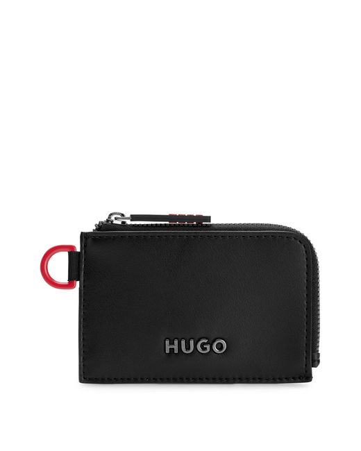 HUGO Black Ziparound Coin Case And Carabiner Key Ring Gift Set for men