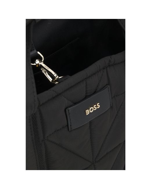 Boss Black Quilted Tote Bag With Logo Patch