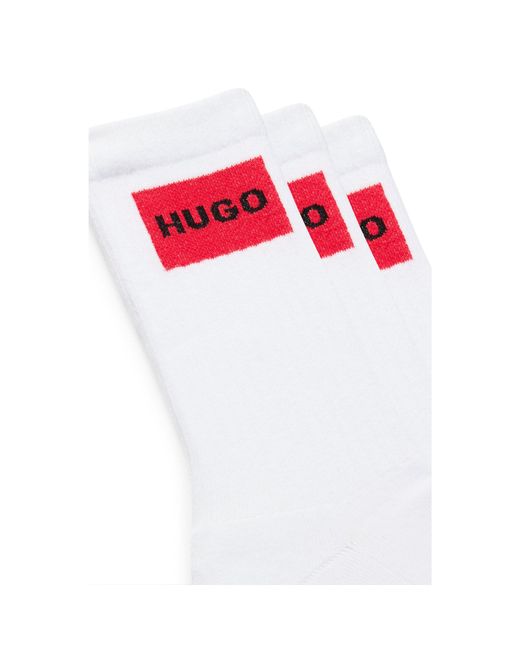 HUGO White Three-Pack Of Short Socks With Logo Labels for men