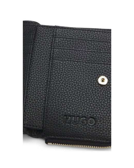 HUGO Black Grained Faux-Leather Wallet With Logo Lettering
