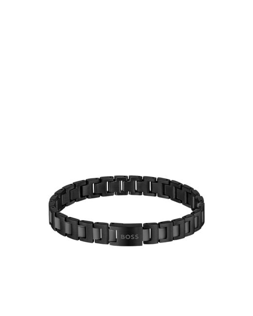 Boss Black Plated Link Cuff With Logo Closure for men