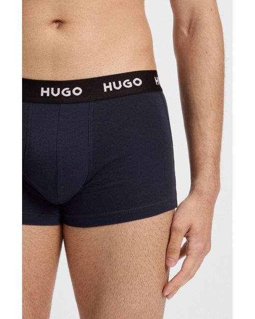 HUGO Set Van Drie Korte Boxershorts Met Logotailleband Van Stretchkatoen in het Blue voor heren