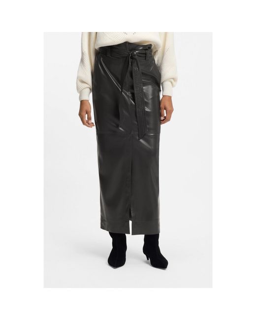 Boss Black Long-Length Faux-Leather Pencil Skirt With Tie Belt