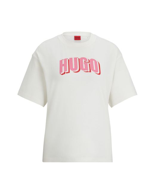 HUGO Relaxed-fit T-shirt Van Gewassen Katoen Met Nieuw Logo in het White