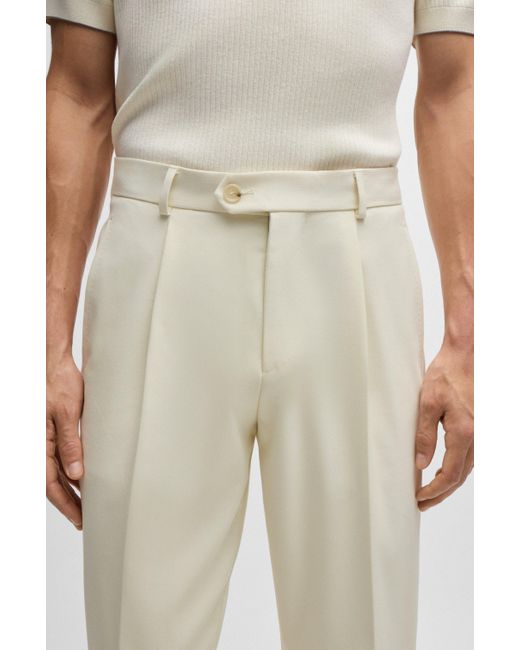 Boss Natural Relaxed-fit Trousers In Cotton, Wool And Stretch for men
